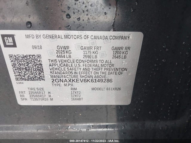 Chevrolet EQUINOX LT 2019 2GNAXKEV6K6149286 Image 9