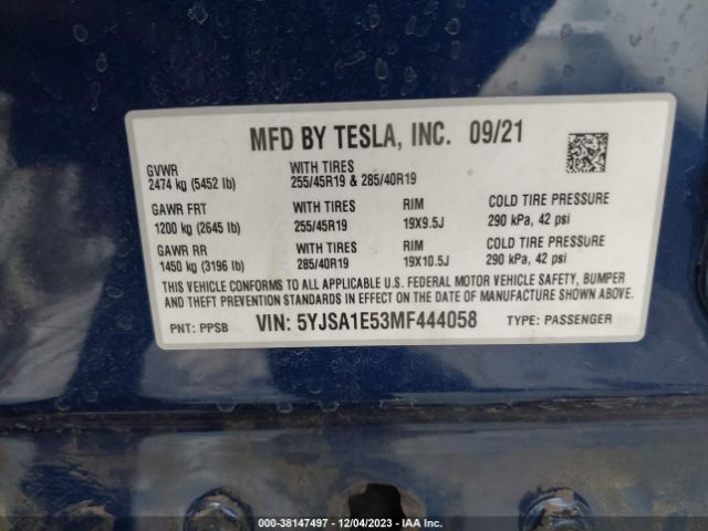 5YJSA1E53MF444058 Tesla Model S Long Range Dual Motor All-wheel Drive