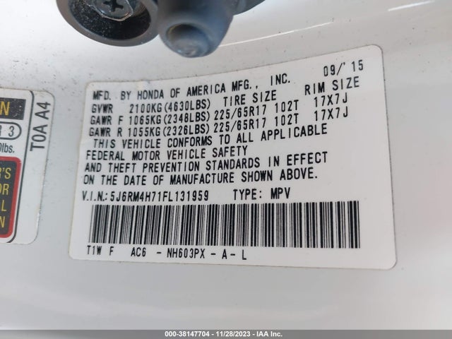 Honda Cr-v Ex-l 2015 5J6RM4H71FL131959 Image 9
