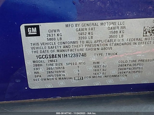 Chevrolet Colorado Wt 2017 1GCGSBEN1H1239748 Image 9