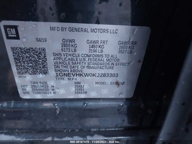 Chevrolet Traverse 3lt 2019 1GNEVHKW0KJ283303 Image 9