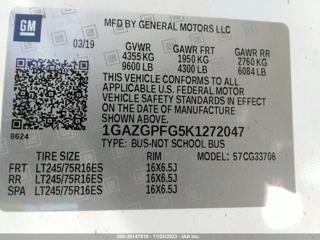 Chevrolet Express 3500 Lt 2019 1GAZGPFG5K1272047 Image 9