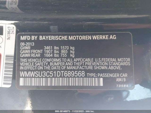 2013 MINI HARDTOP WMWSU3C51DT689568 Photo 8