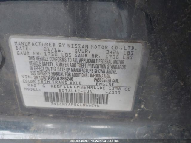 3N1CN7AP5GL866246 Nissan Versa 1.6 S+