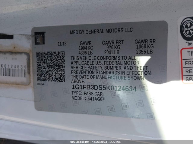 Chevrolet Camaro 1lt 2019 1G1FB3DS5K0124634 Image 9