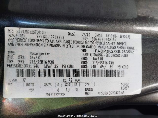 1FADP3K2XGL263592 Ford FOCUS SE