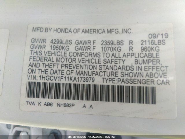 1HGCV1F11KA173979 Honda ACCORD LX