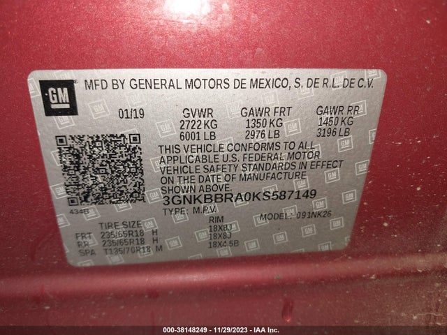 Chevrolet Blazer 2019 3GNKBBRA0KS587149 Image 9