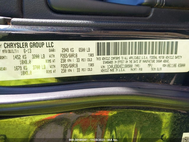 2014 JEEP GRAND CHEROKEE LIMITED VIN: 1C4RJEBGXEC180900