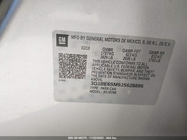 Chevrolet CRUZE LT 2018 3G1BE6SM9JS628896 Image 9