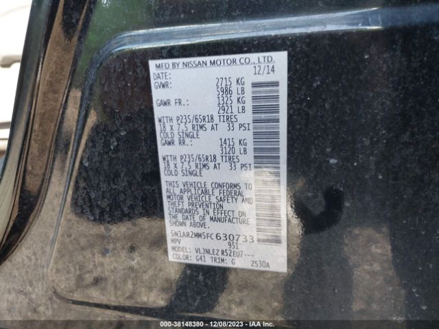 5N1AR2MM5FC630733 Nissan Pathfinder Platinum/s/sl/sv