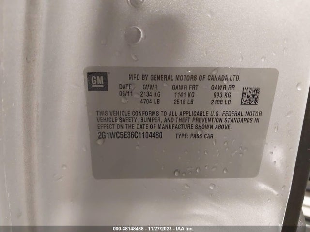 2012 CHEVROLET IMPALA LTZ VIN: 2G1WC5E36C1104480