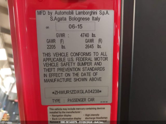 ZHWUR1ZDXGLA04238 Lamborghini Aventador