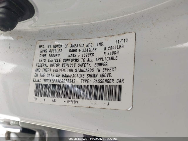 Honda ACCORD LX 2014 1HGCR2F35EA078342 Image 9