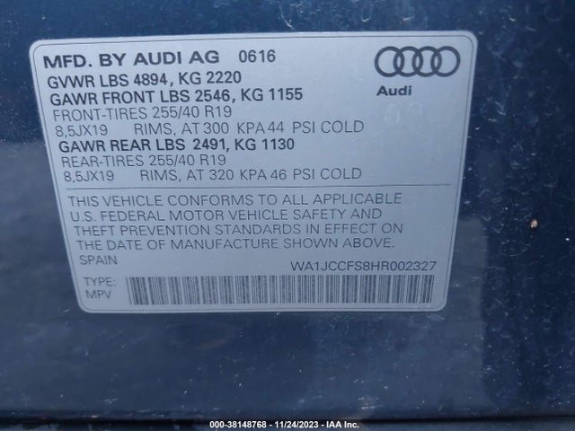 WA1JCCFS8HR002327 Audi Q3 2.0t Premium