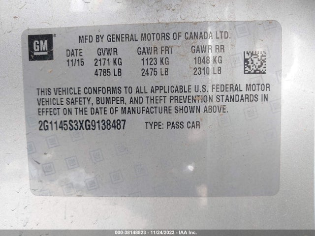 Chevrolet IMPALA 2LZ 2016 2G1145S3XG9138487 Image 9