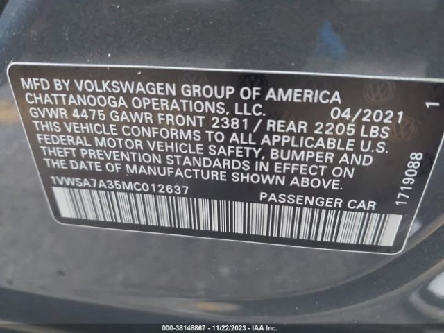 1VWSA7A35MC012637 Volkswagen Passat 2.0t Se