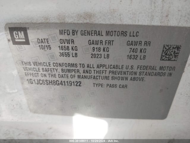 1G1JC6SH8G4119122 Chevrolet Sonic Lt Auto