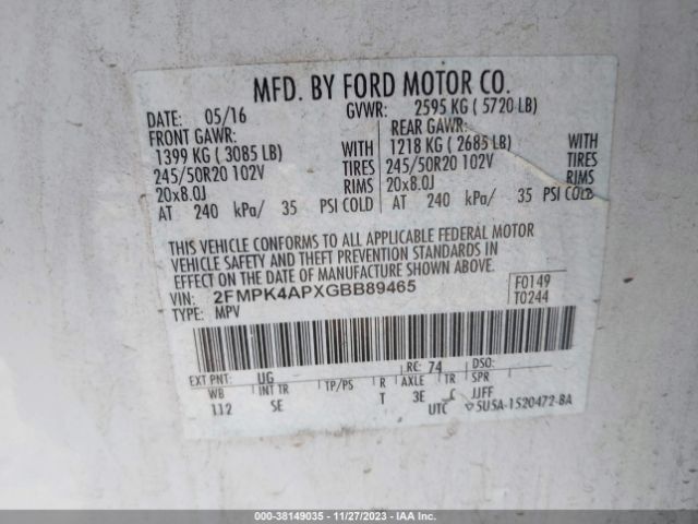 2016 FORD EDGE 2FMPK4APXGBB89465 Photo 8