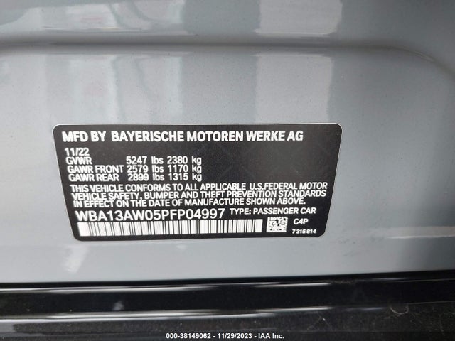2023 BMW M440I GRAN COUPE XDRIVE VIN: WBA13AW05PFP04997