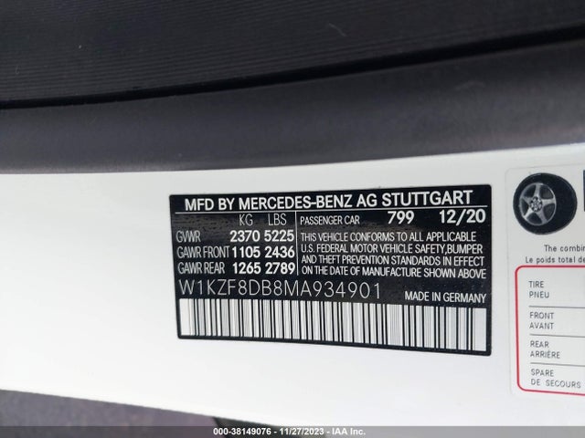 2021 MERCEDES-BENZ E 350 VIN: W1KZF8DB8MA934901