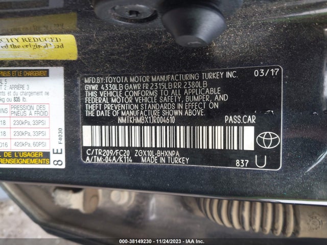 2018 TOYOTA C-HR XLE VIN: NMTKHMBX1JR004610