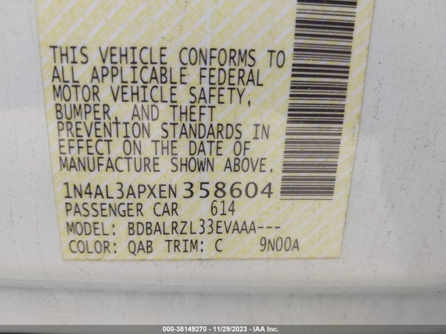 2014 NISSAN ALTIMA 2.5 S VIN: 1N4AL3APXEN358604