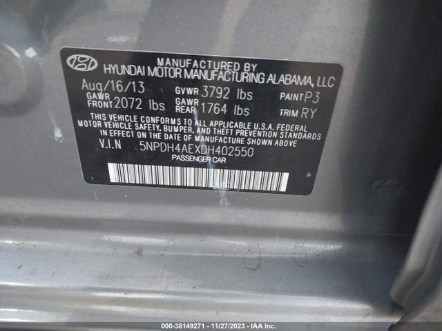 2013 HYUNDAI ELANTRA LIMITED VIN: 5NPDH4AEXDH402550