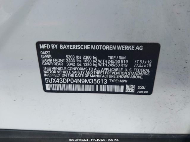 5UX43DP04N9M35613 BMW X3 Sdrive30i