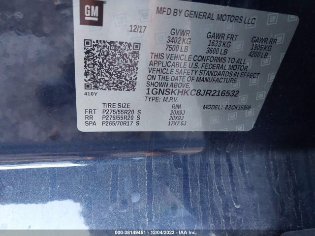 Chevrolet Suburban Lt 2018 1GNSKHKC8JR216532 Image 9