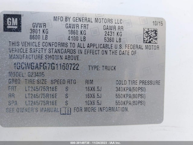 Chevrolet Express 2500 Work Van 2016 1GCWGAFG7G1160722 Image 9