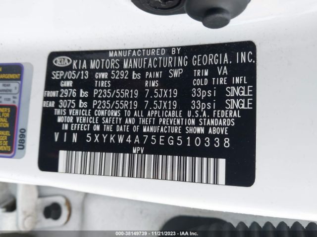 5XYKW4A75EG510338 KIA Sorento Sx Limited