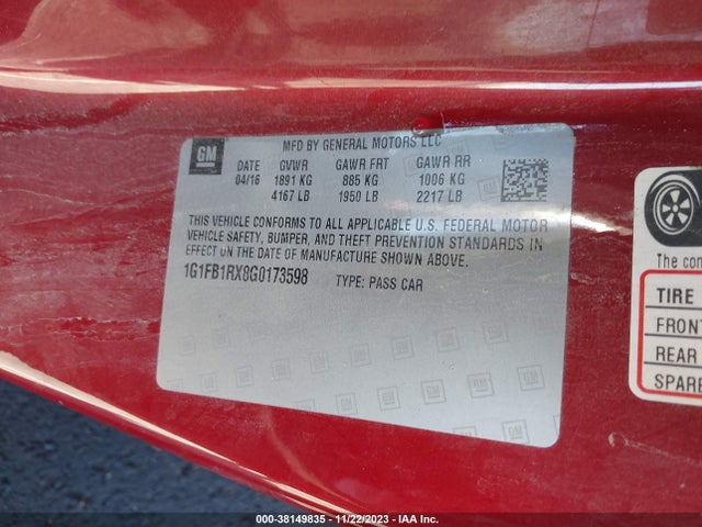 Chevrolet Camaro 1lt 2016 1G1FB1RX8G0173598 Image 9
