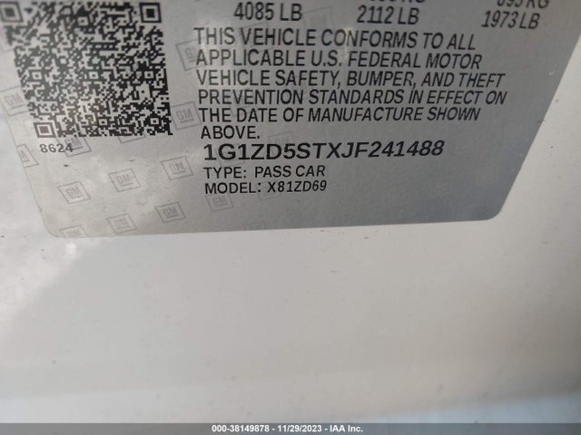 Chevrolet MALIBU LT 2018 1G1ZD5STXJF241488 Image 9