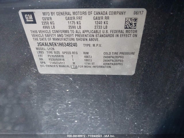 GMC Terrain Sle-2 2017 2GKALNEK1H6348240 Image 9