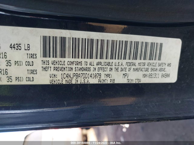 2013 JEEP PATRIOT SPORT VIN: 1C4NJPBA7DD141079