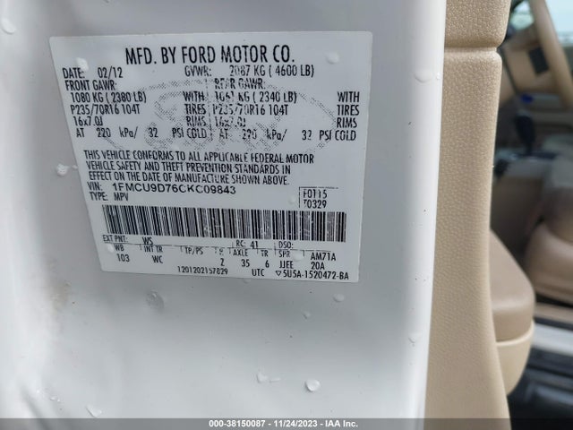 2012 FORD ESCAPE XLT VIN: 1FMCU9D76CKC09843