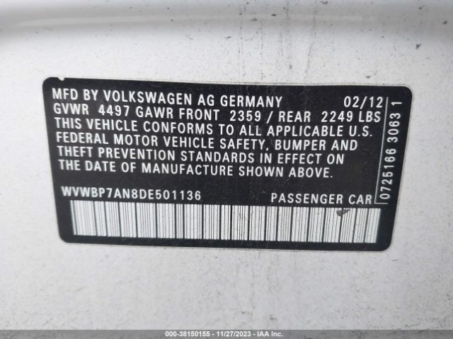 2013 VOLKSWAGEN CC WVWBP7AN8DE501136 Photo 8