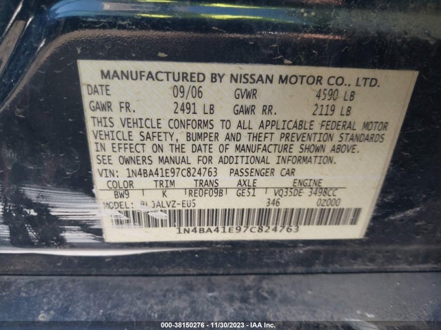 2007 NISSAN MAXIMA 3.5 SE VIN: 1N4BA41E97C824763