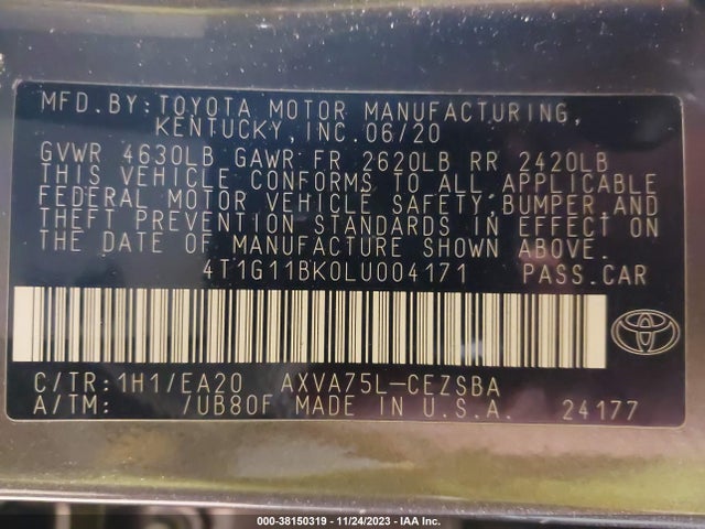 Toyota CAMRY SE 2020 4T1G11BK0LU004171 Image 9