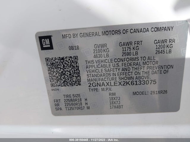 Chevrolet EQUINOX LT 2019 2GNAXLEX2K6133075 Image 9