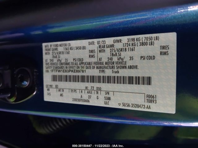 1FTFW1E83PKE89781 Ford F-150 Xlt