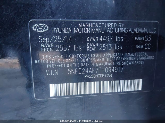 Hyundai SONATA SE 2015 5NPE24AF7FH094917 Image 9