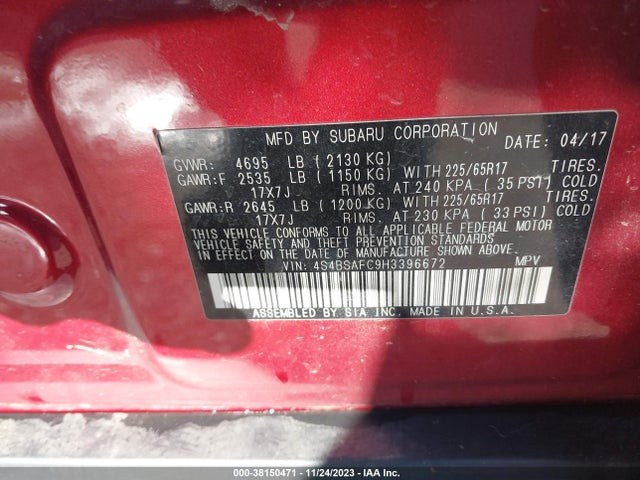 Subaru Outback 2.5i Premium 2017 4S4BSAFC9H3396672 Image 9