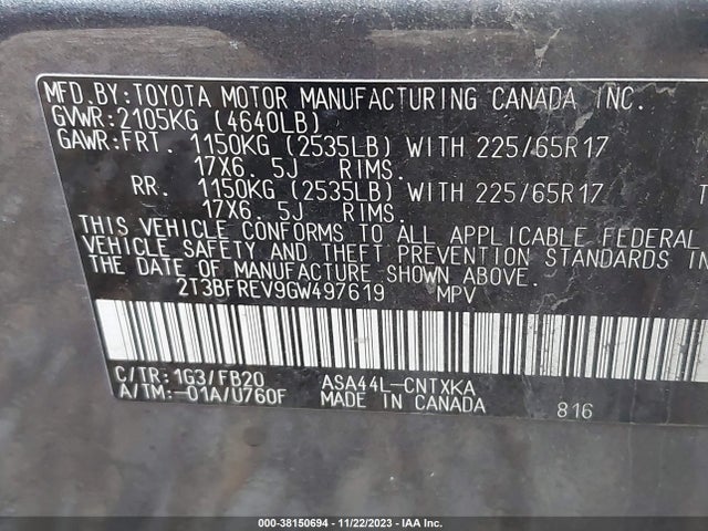 Toyota RAV4 LE 2016 2T3BFREV9GW497619 Image 9