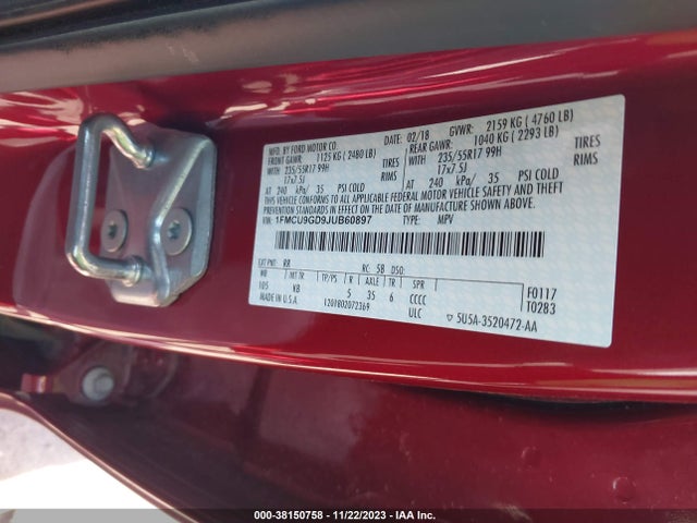 2018 FORD ESCAPE SE VIN: 1FMCU9GD9JUB60897