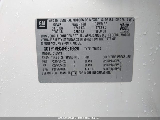 3GTP1VEC4FG316520 GMC Sierra 1500 Slt