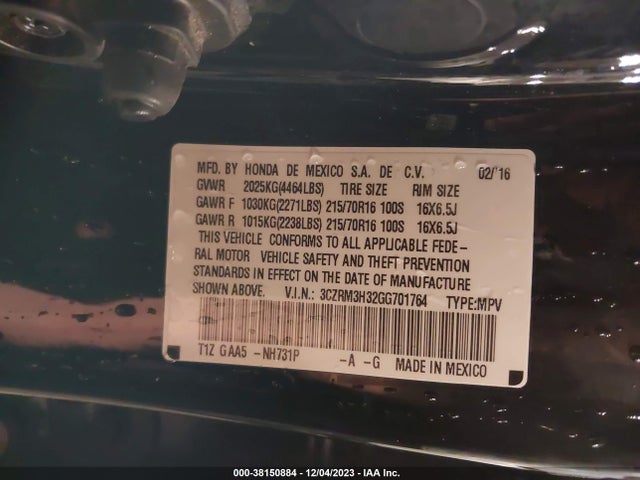 2016 HONDA CR-V LX VIN: 3CZRM3H32GG701764