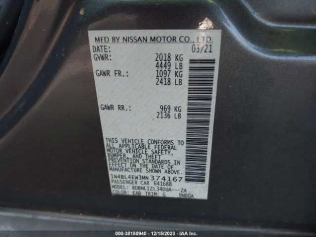 1N4BL4EW3MN374167 Nissan Altima Sl Intelligent Awd