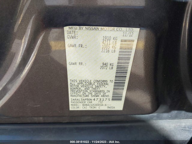2013 NISSAN ALTIMA 2.5 SL VIN: 1N4AL3AP9DN473175